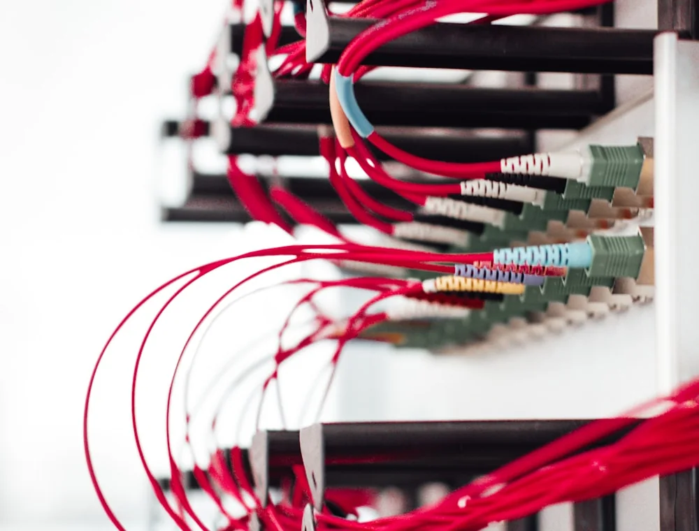 Structured fibre cabling installed in a network rack