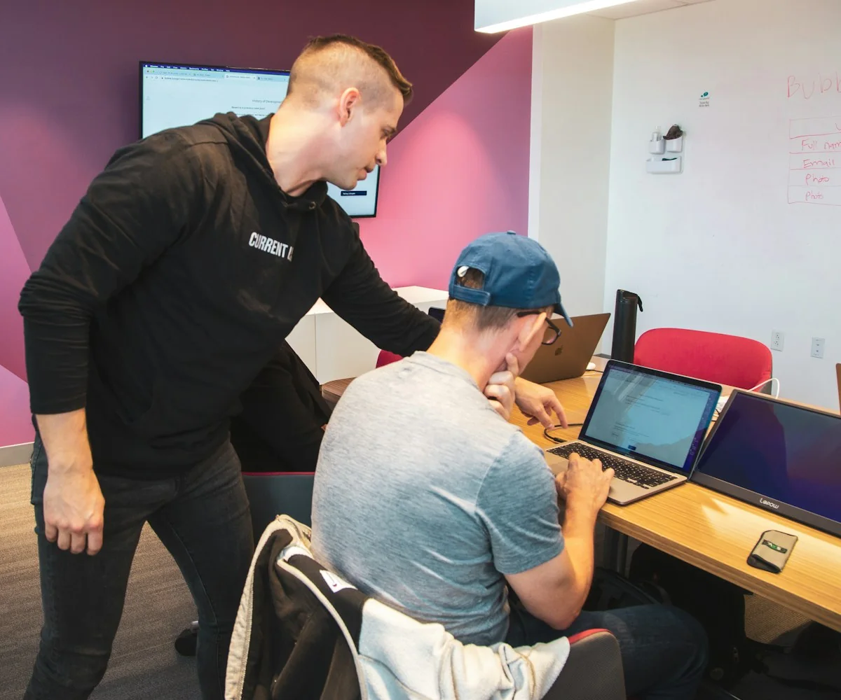 IT professionals collaborating in a modern office space