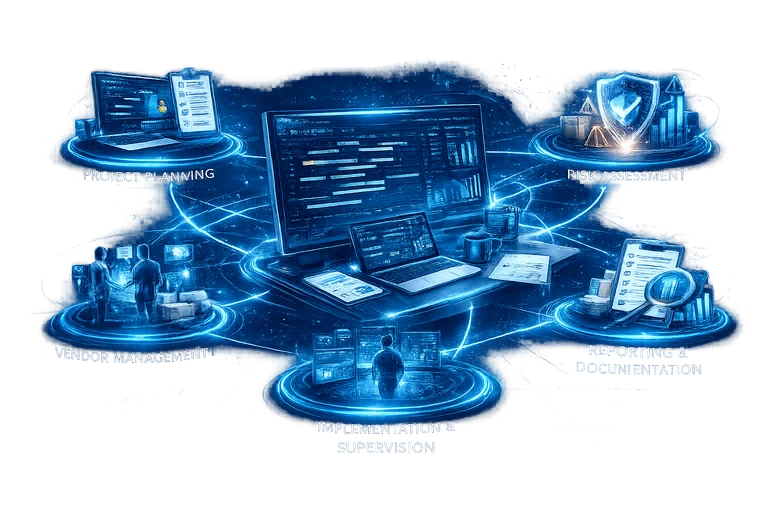 Digital illustration of IT project planning and oversight
